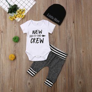 New Infant Boy New To The Crew 3 Piece Outfit Set